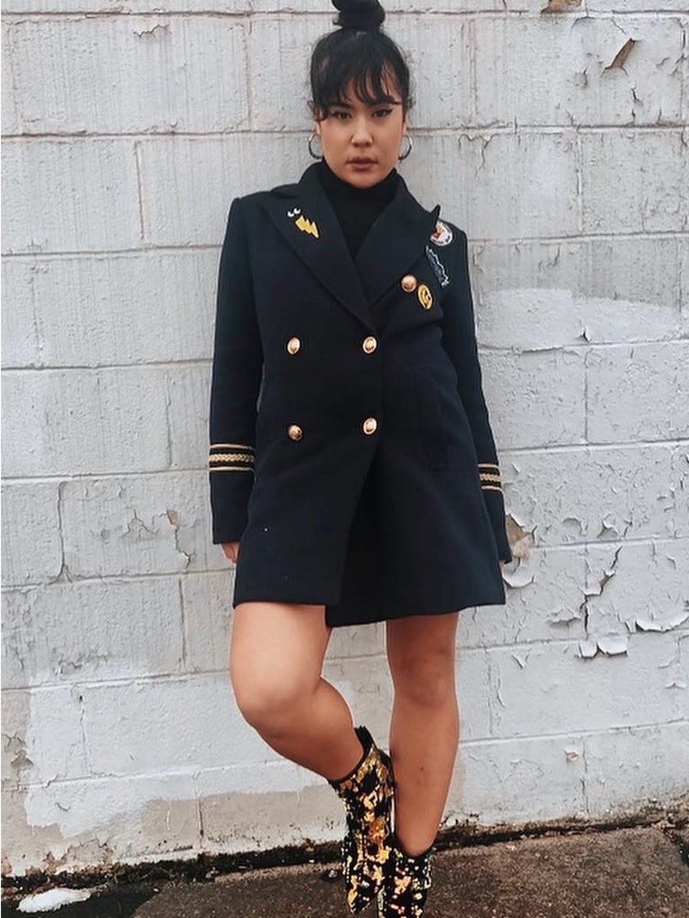 Double-Breasted Navy Military-Style Women's Coat